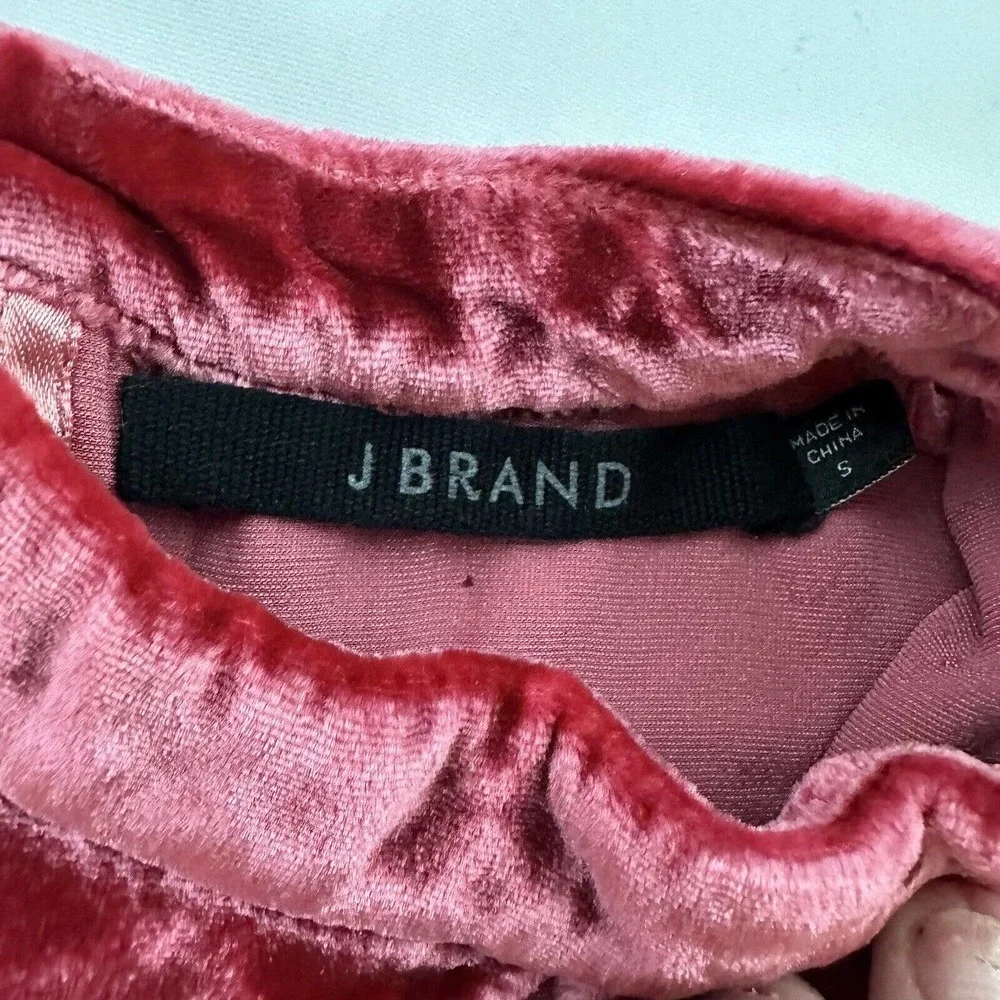 J Brand Velvet Key Hole Blouse Top Size S Red Flutter Sleeve High Neck - Picture 6 of 12
